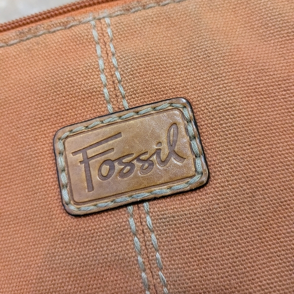 Vintage Fossil Orange Leather & Canvas Crossbody Clutch Bag w/ Shoulder Strap‎ - Picture 15 of 15